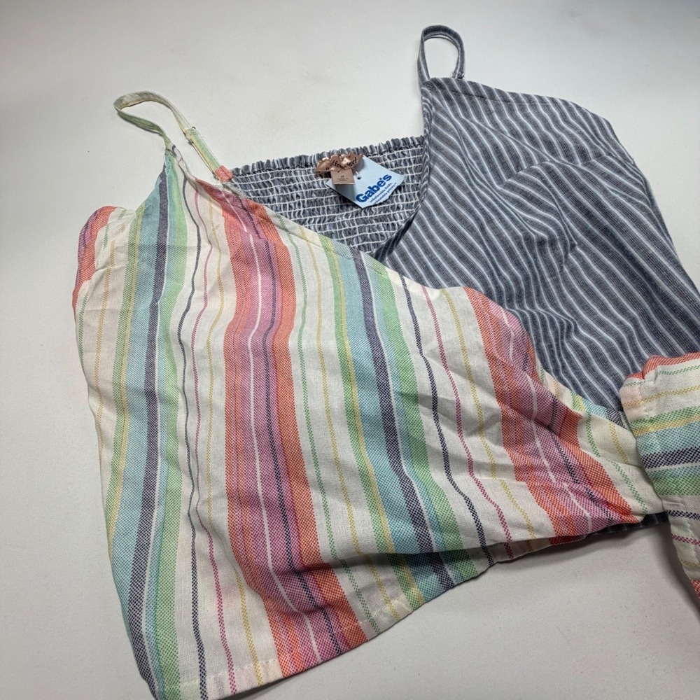 Willow + Root Asymmetrical Crop Top Small Mixed Stripe Tie Front